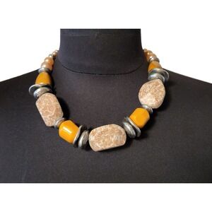 Women's Fashion Pendant Collar Necklace Chunky Beaded Faux Stone Metal Disc's